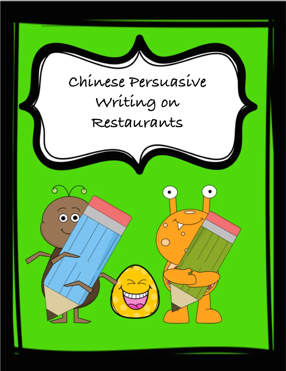 Cover of Chinese: Persuasive Writing on Restaurants, a packet of restaurant readings and a review task