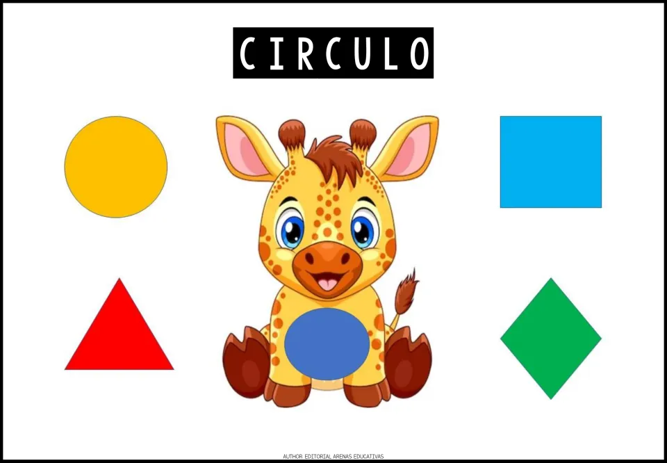 Shape exercise 4: CIRCULO (circle), a giraffe's blue circle, and four shapes to choose from