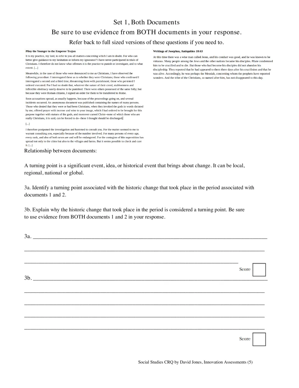 Set 1 paired documents by Pliny and Josephus support questions identifying and explaining a turning point