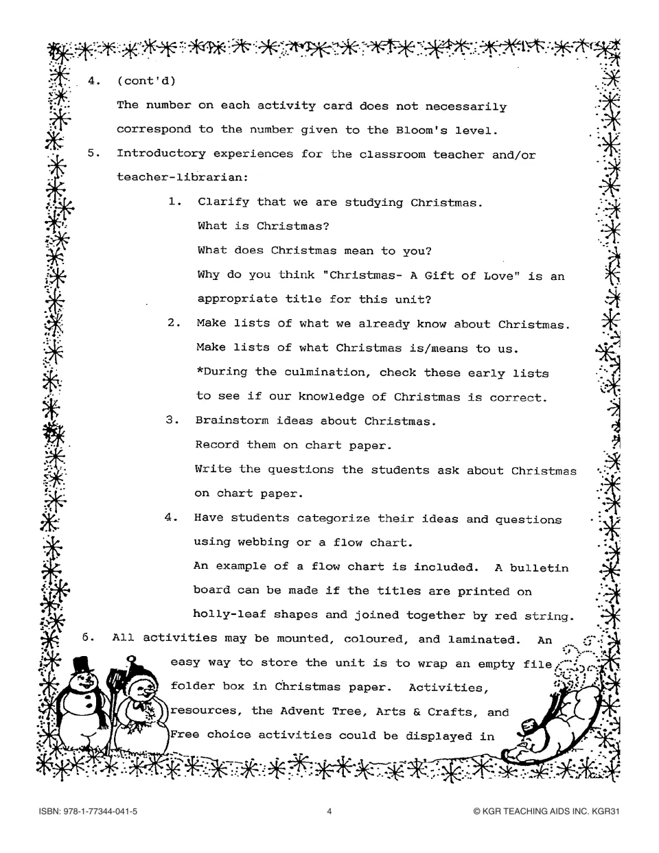 Teacher notes: intro steps asking 'What is Christmas?', listing what students know and brainstorming on chart paper