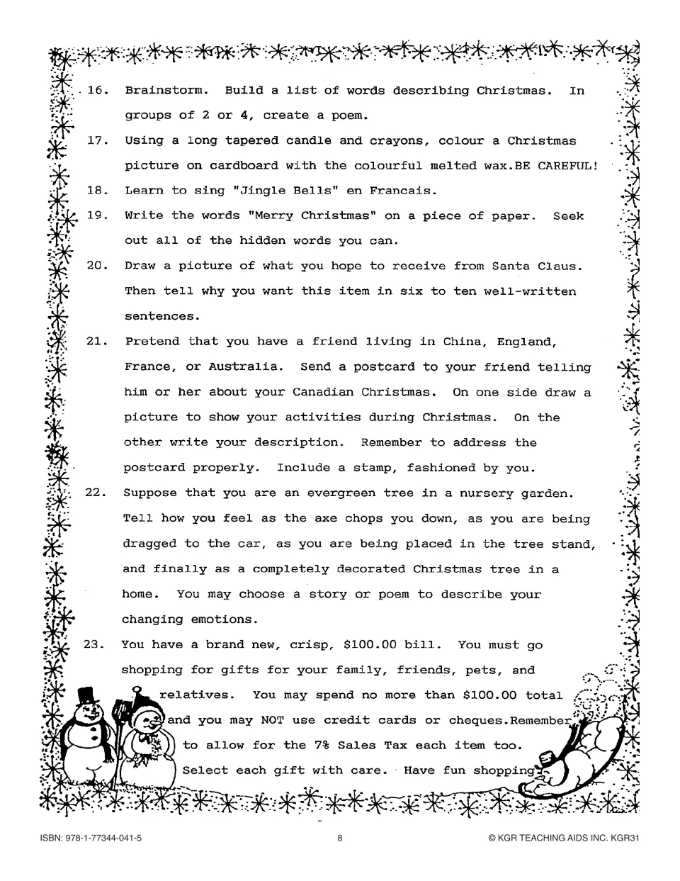 Advent Tree activities 16–23: a Christmas poem, a postcard to a friend abroad and a $100 gift-shopping challenge