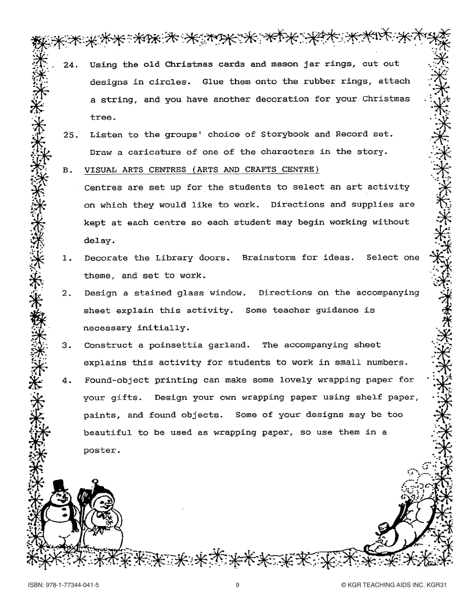 Advent activities 24–25 and art centers 1–4: library doors, stained glass window, poinsettia garland, gift wrap