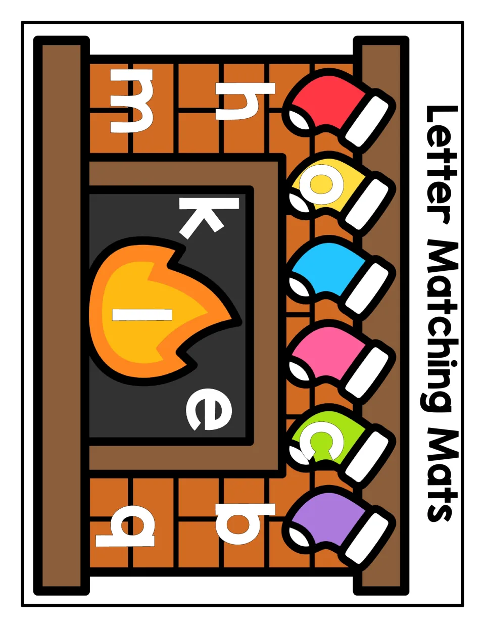 Lowercase letter magnet matching mat featuring a Christmas fireplace and h, o, c, b, k, l, e, m, and q.