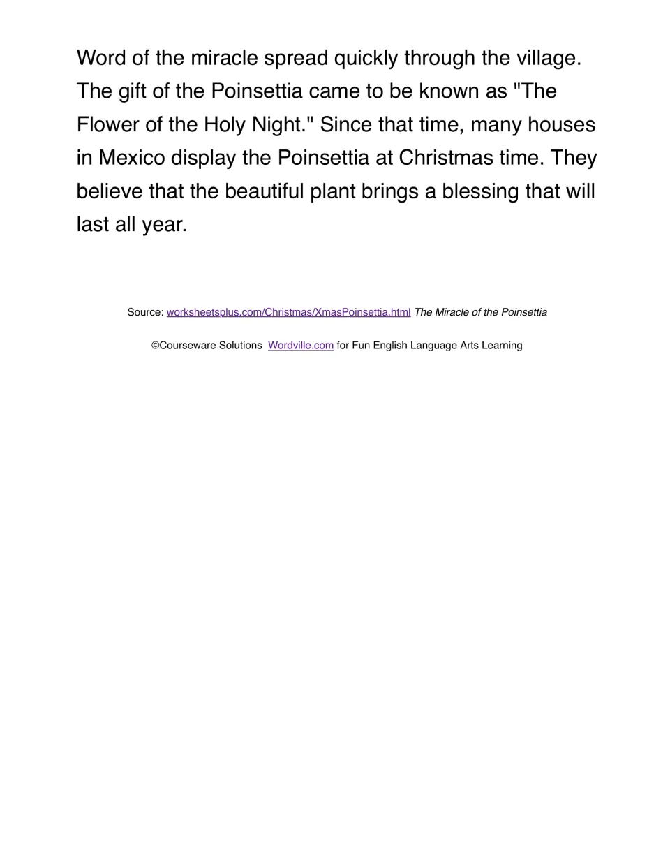 Poinsettia legend conclusion explains the name Flower of the Holy Night and the belief in yearlong blessings