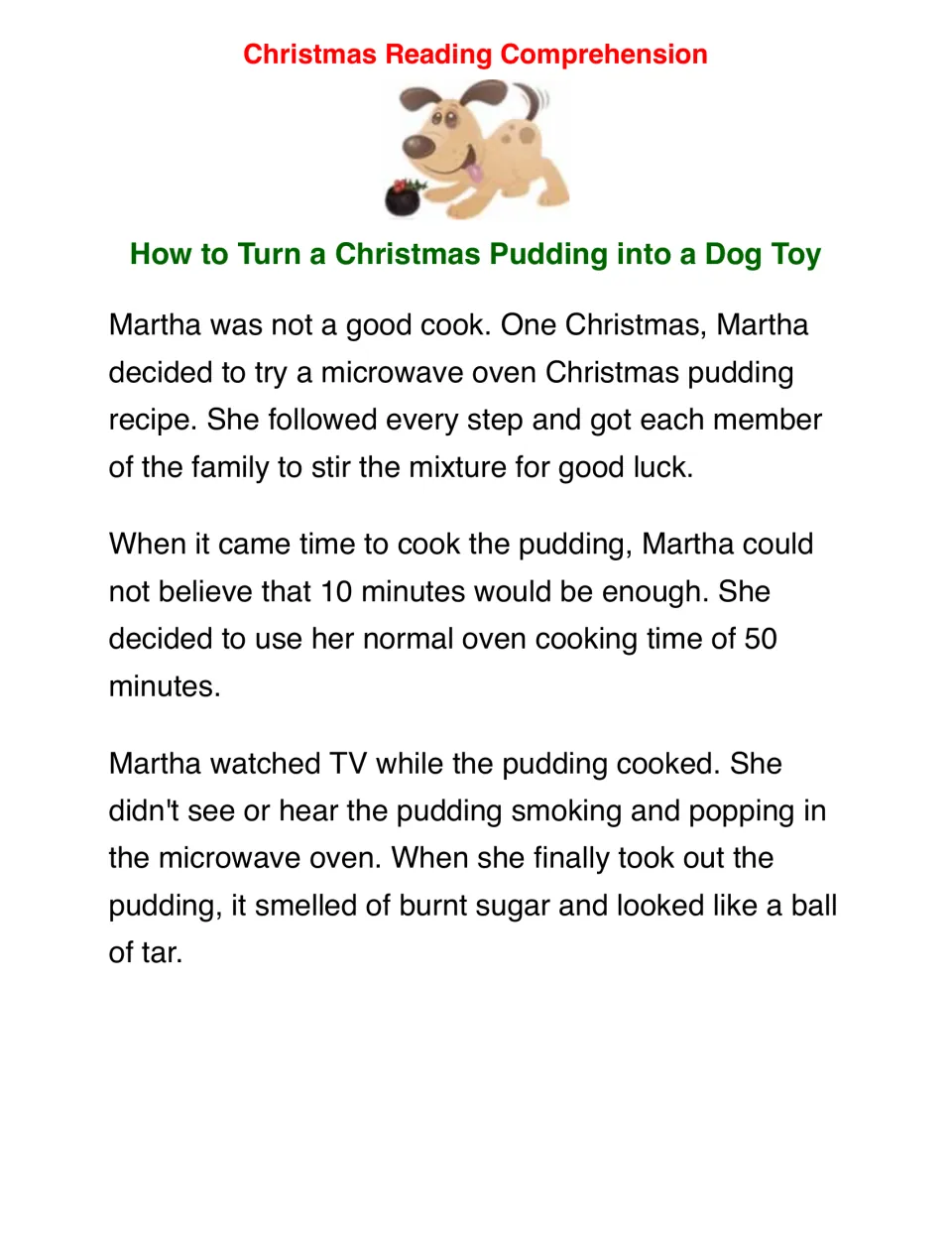 Christmas pudding story begins: Martha microwaves pudding for 50 minutes instead of 10 and burns it