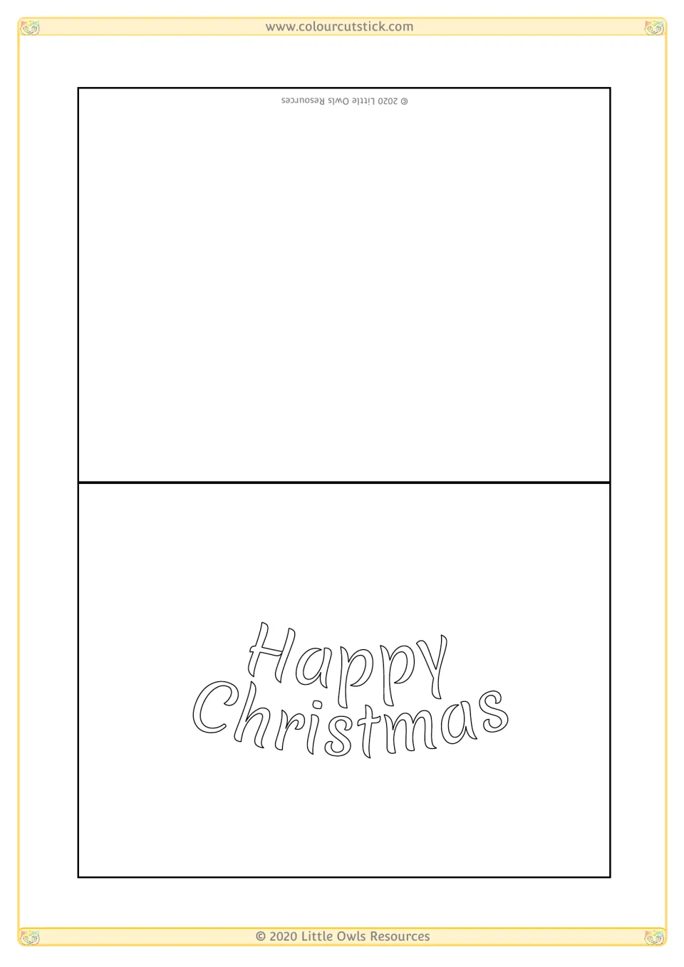 Christmas card template 9 featuring only 'Happy Christmas', with space for children to add their own designs.