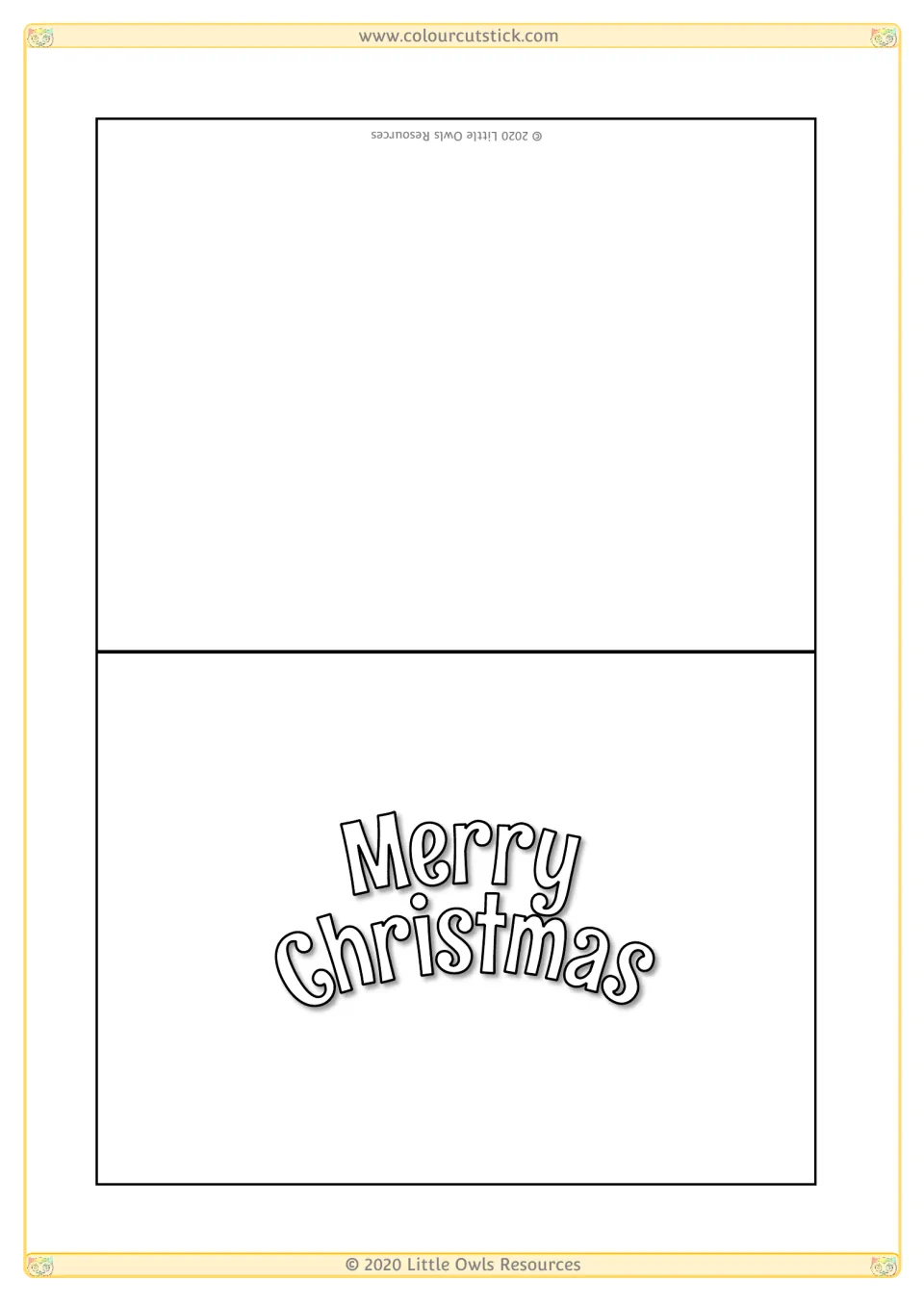 Christmas card template 10 featuring only 'Merry Christmas', with space for children to add their own designs.