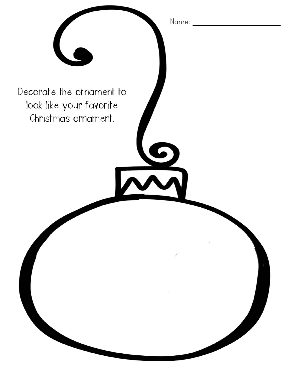 Large ornament outline with directions to decorate it to look like your favorite Christmas ornament