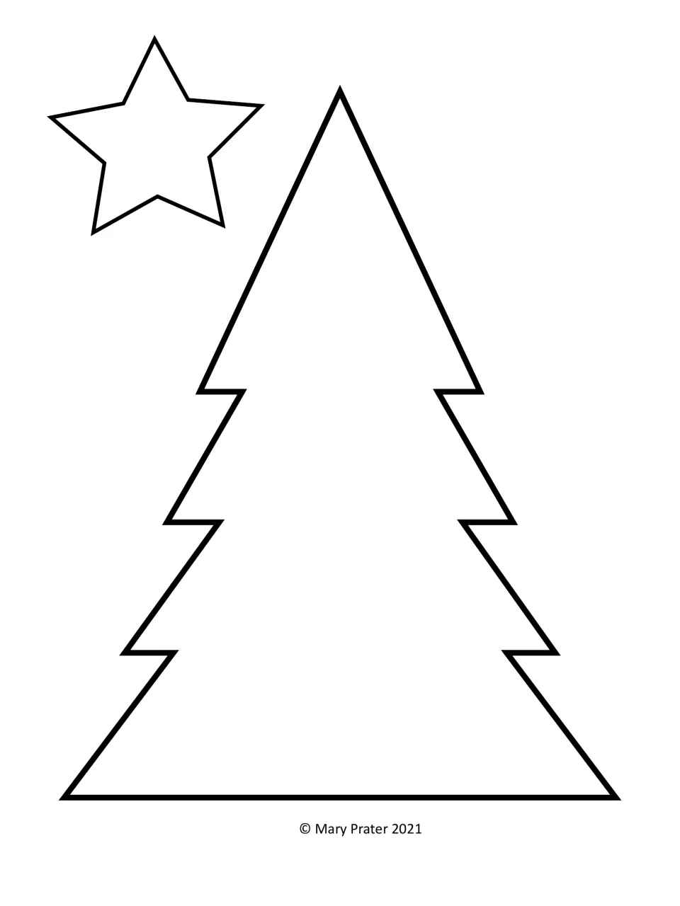 Blank tree template: a plain tiered tree outline and a separate star for students to decorate in their own way