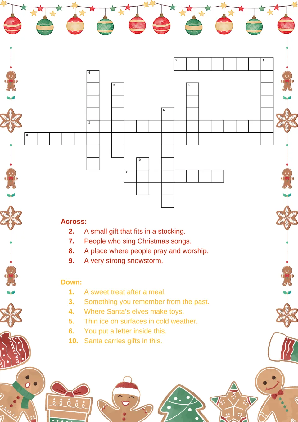 Christmas crossword 1: ten clues about stocking gifts, Christmas singers, a place of worship and more