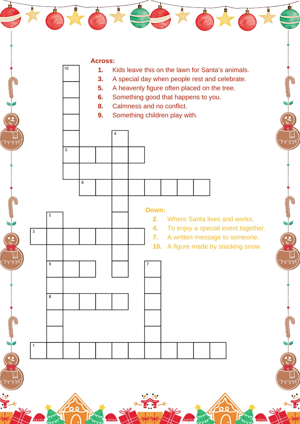 Christmas crossword 2: ten clues about food for Santa’s animals, a holiday, a snow figure and more