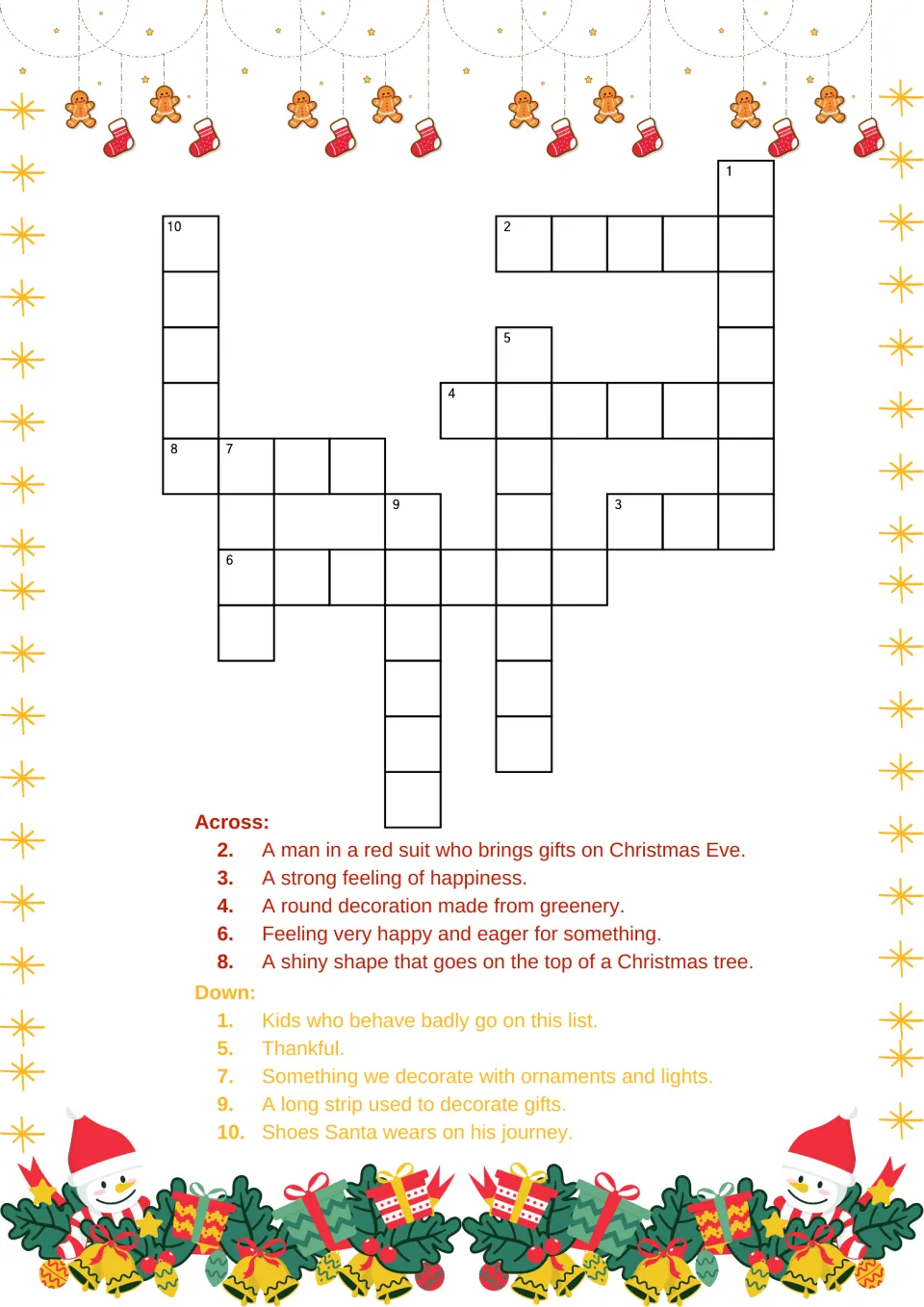 Christmas crossword 5: ten clues about Santa, happiness, a greenery decoration, gift trimming and more