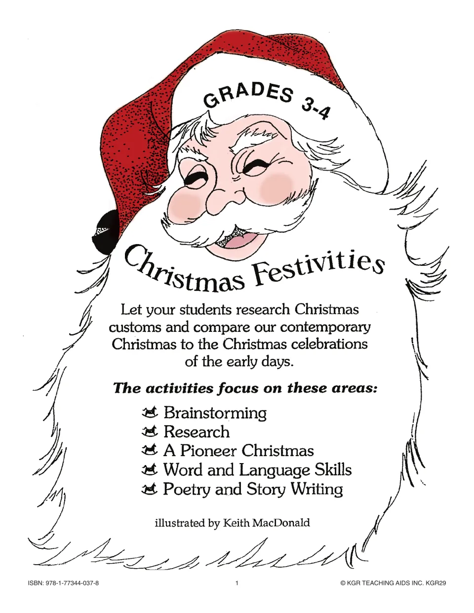 Christmas Festivities cover for grades 3–4: research customs, a pioneer Christmas, word skills, poetry and stories