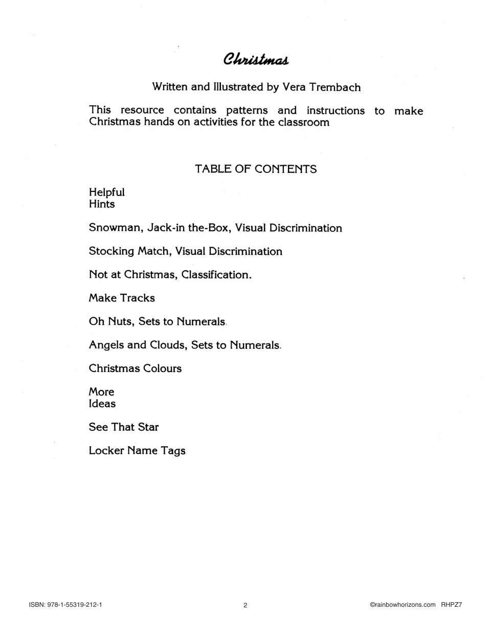 Title page and table of contents: Helpful Hints, Snowman, Stocking Match, Make Tracks, See That Star and more