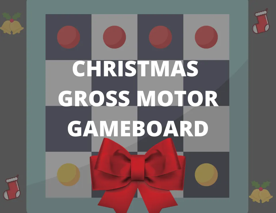 Cover of the Christmas Gross Motor Gameboard, a holiday movement game with instructions and number cut-outs.