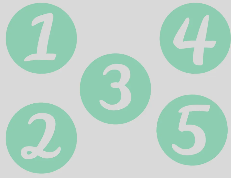 Number cut-outs 1, 2, 3, 4, and 5 for drawing from a bucket or cup to determine moves on the Christmas gameboard.