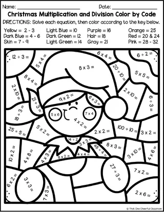 Christmas Multiplication + Division Color by Code Packet – sample page 2