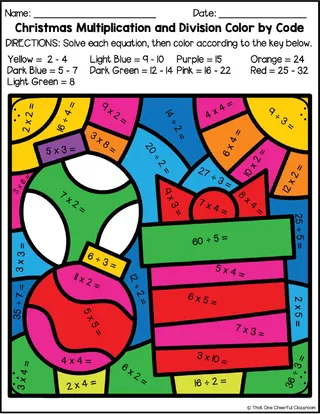 Christmas Multiplication + Division Color by Code Packet – sample page 3