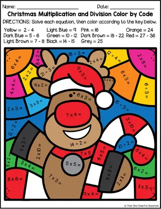 Christmas Multiplication + Division Color by Code Packet – sample page 4