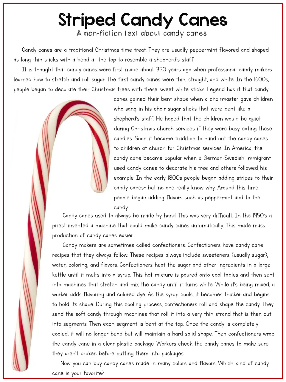 Longer candy cane article exploring origin legends, stripes, flavors, and how confectioners make the candy