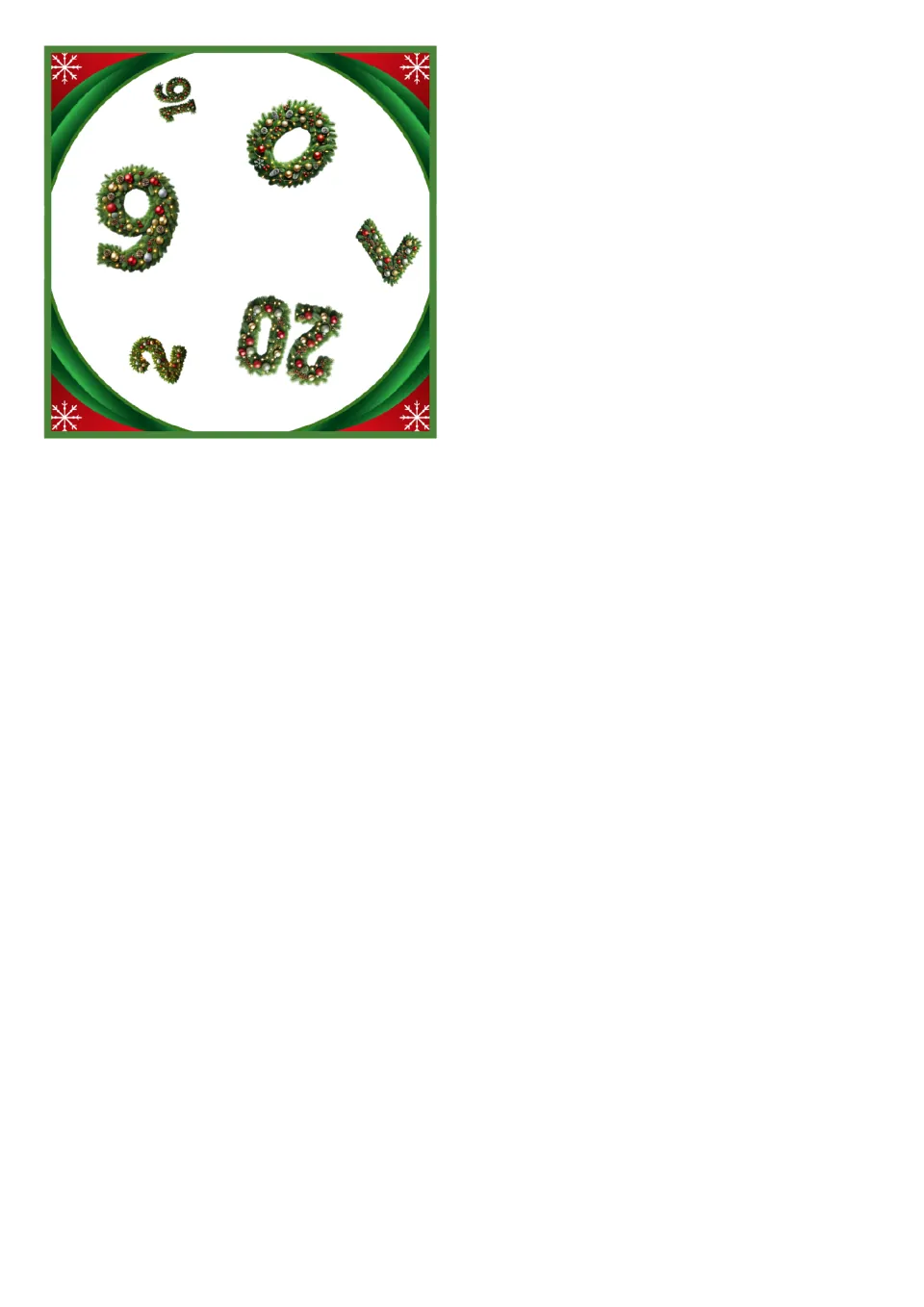 Final square number card for spot-the-match, showing 16, 0, 9, 7, 2 and 20 to complete the 31-card Christmas deck