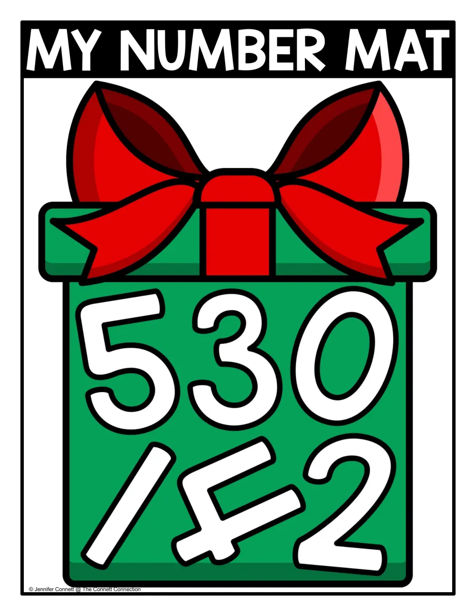 Color number seek-and-find mat labeled 'MY NUMBER MAT,' featuring the numbers 0–5 inside a present.