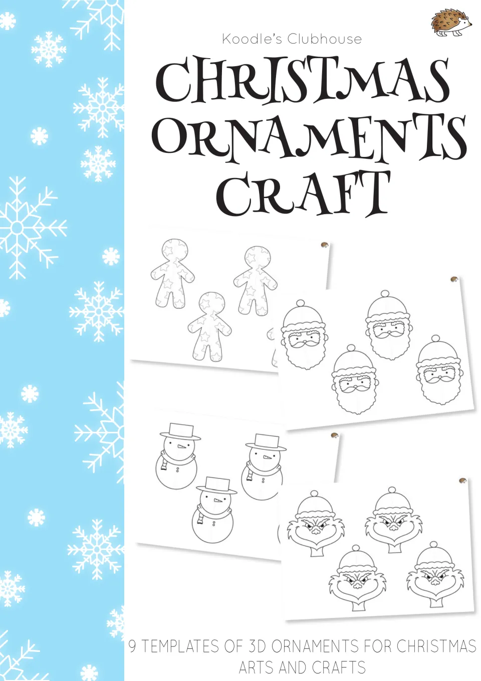Christmas Ornaments Craft cover advertising nine 3D ornament templates, with sample Christmas figures