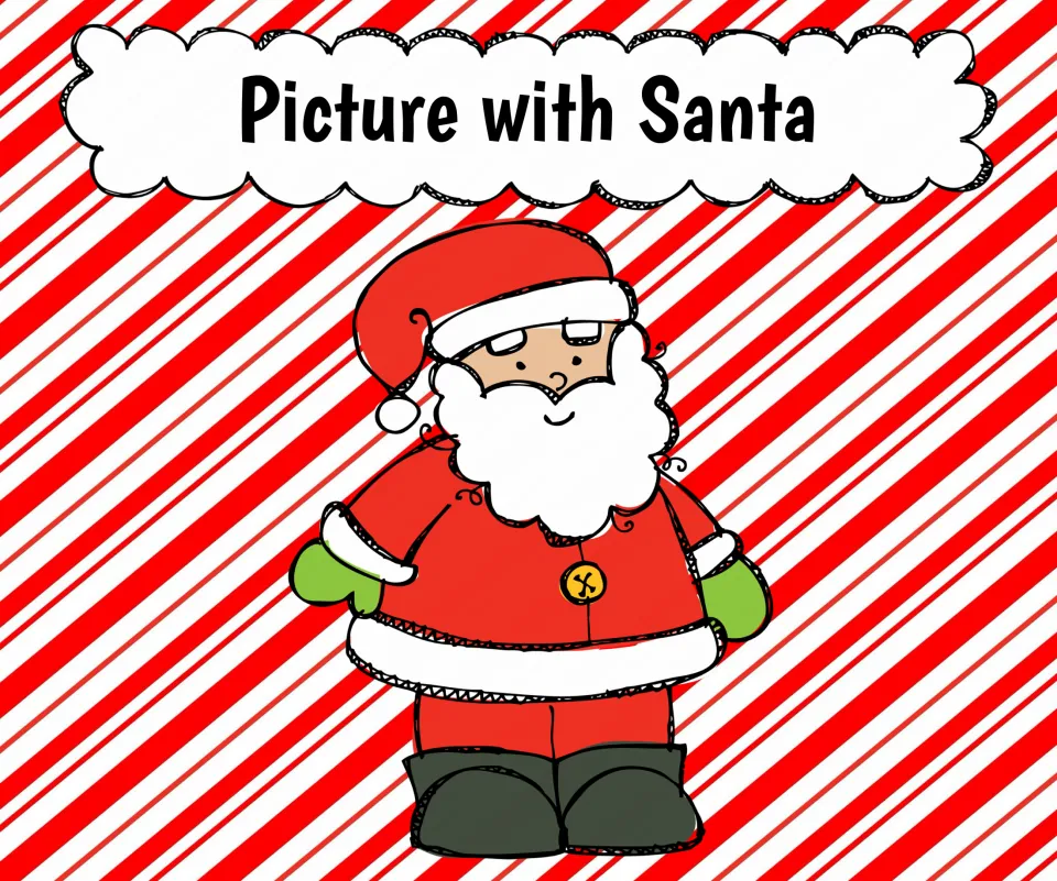 Christmas party station sign reading “Picture with Santa,” one of four named station signs in the set