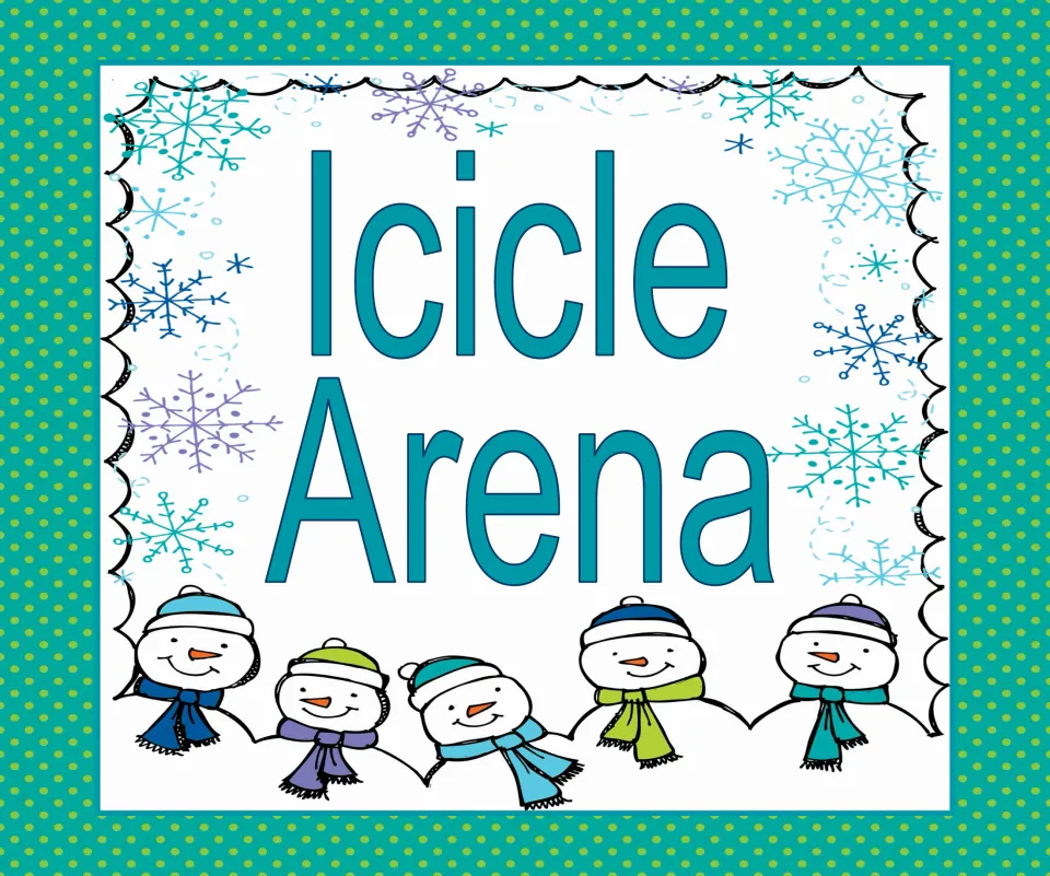 Christmas party station sign reading “Icicle Arena,” one of four named station signs included in the set