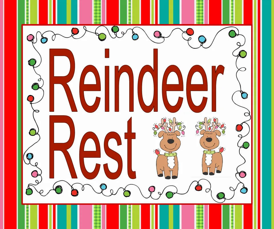 Christmas party station sign reading “Reindeer Rest,” the last of four named station signs in the set