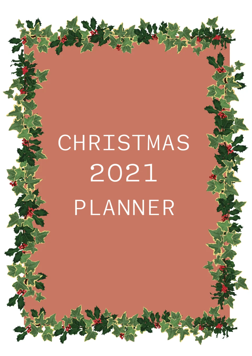 Christmas Planner cover labeled 2021, introducing the holiday countdown and organization pages