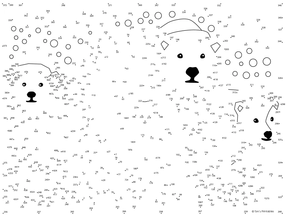 Christmas dot-to-dot puzzle: numbered dots to connect and reveal three polar bears wearing Santa hats
