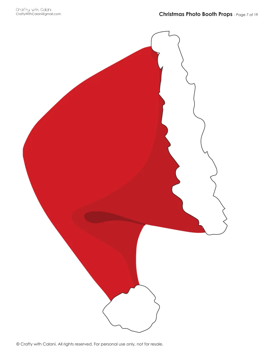 Santa hat prop: one large red Santa hat with white fur trim and a white pom-pom, to cut out and hold above the head