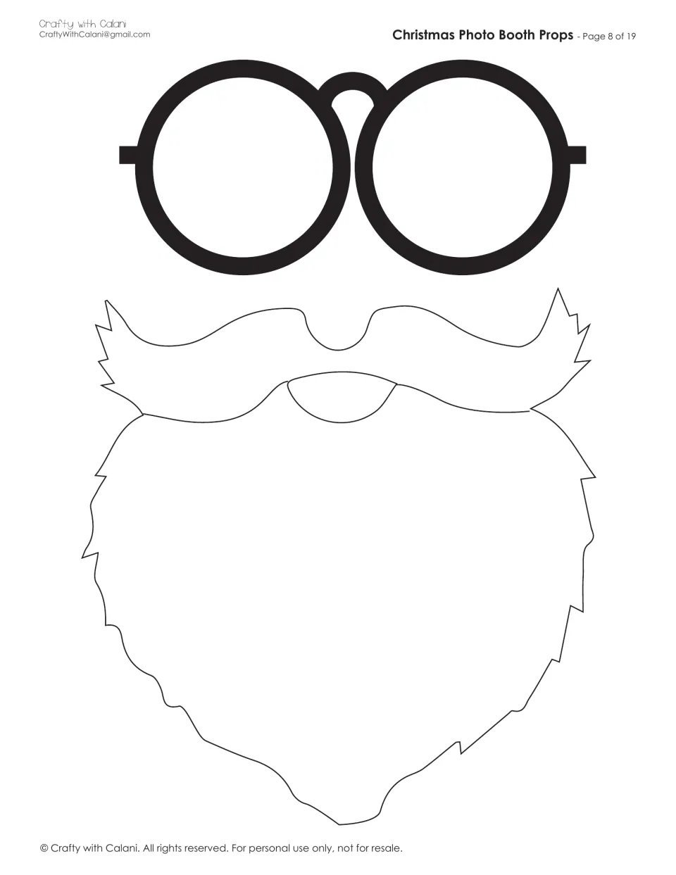 Santa beard and glasses props: round black spectacles above an outline-only white beard and mustache