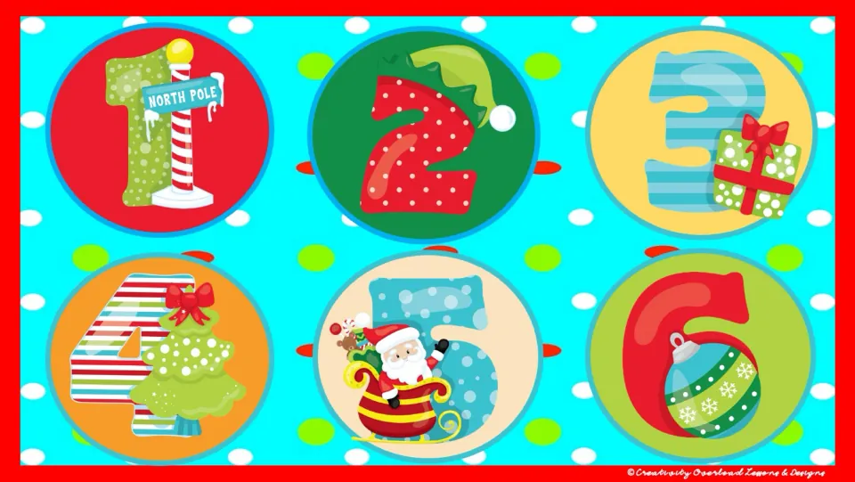Christmas writing choice board with numbers 1–6, each linking to a different short-story prompt slide