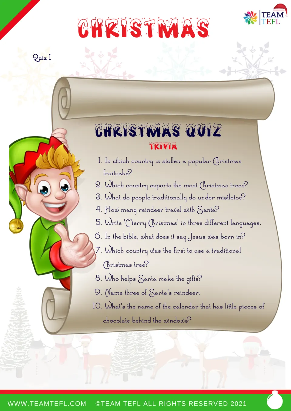 Christmas trivia quiz: 10 questions about stollen, Christmas trees, mistletoe, reindeer, and traditions.