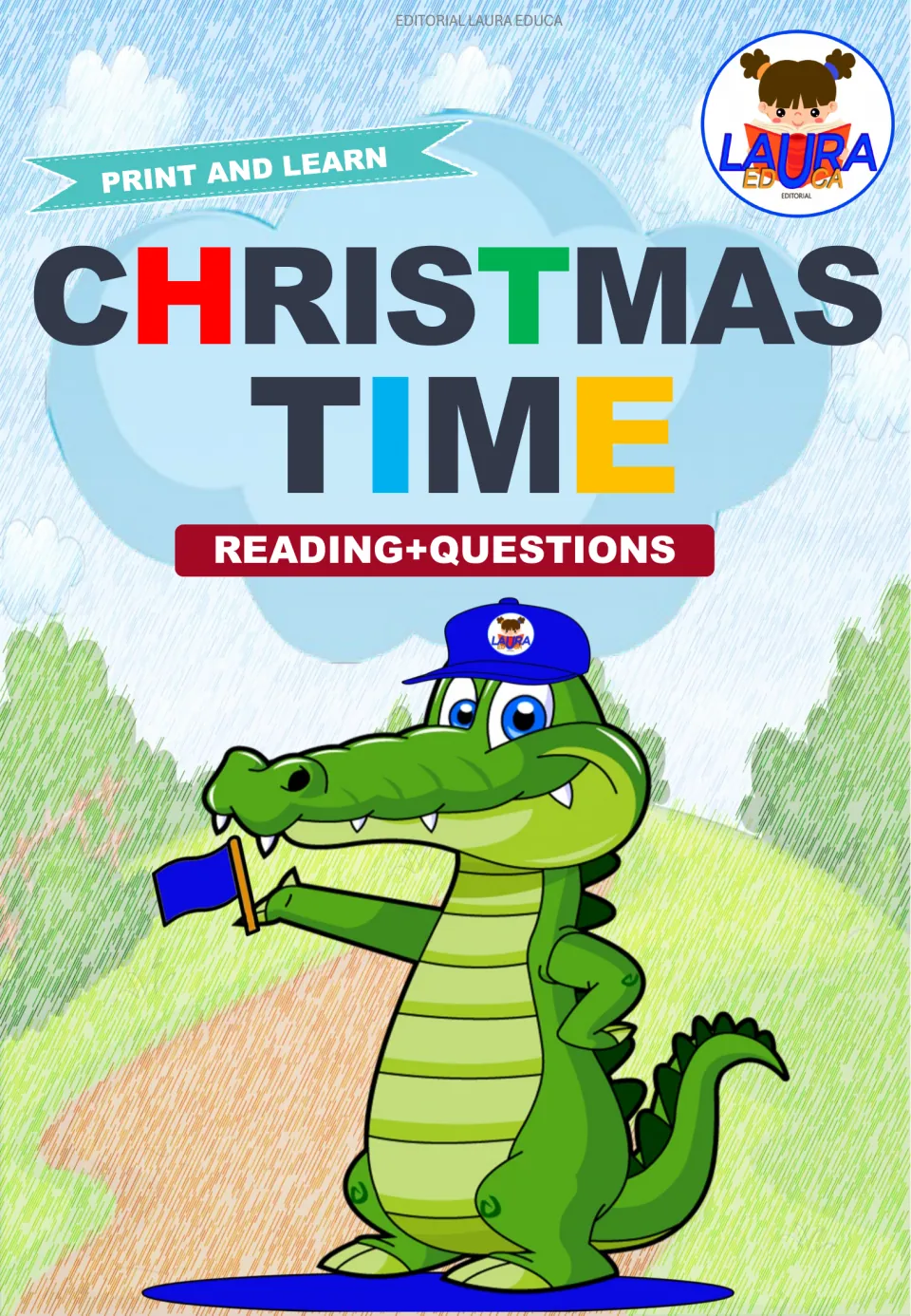 Cover of the Christmas reading resource labeled 'Christmas Time,' 'Print and Learn,' and 'Reading+Questions'