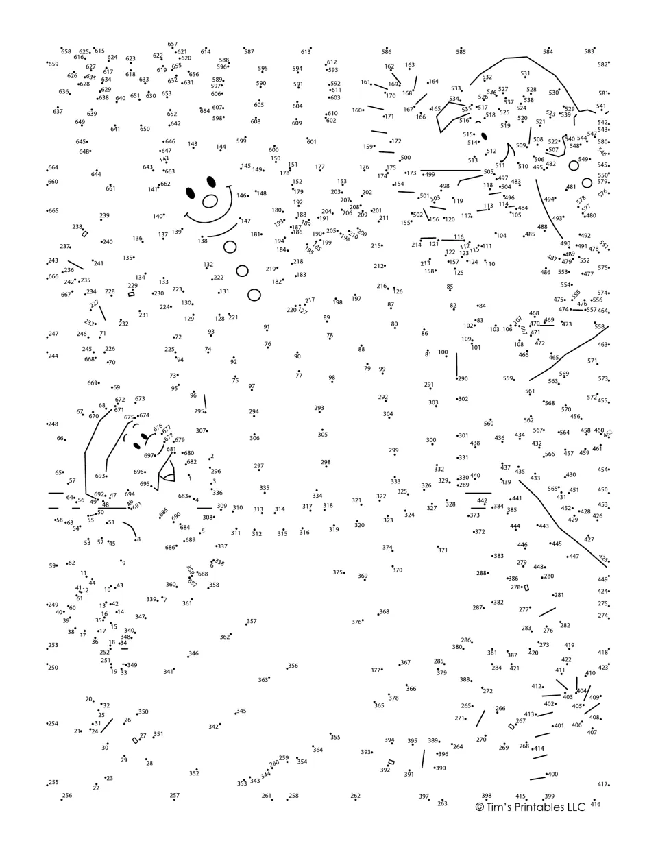 Christmas stocking dot-to-dot puzzle with 697 numbered dots to connect and reveal the holiday picture.