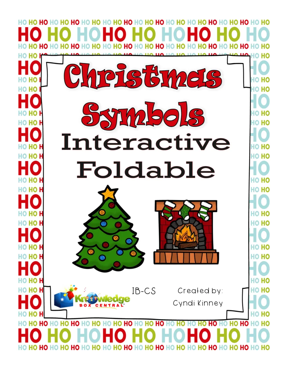Christmas Symbols Interactive Foldable cover identifies the booklet, creator Cyndi Kinney and Knowledge Box Central