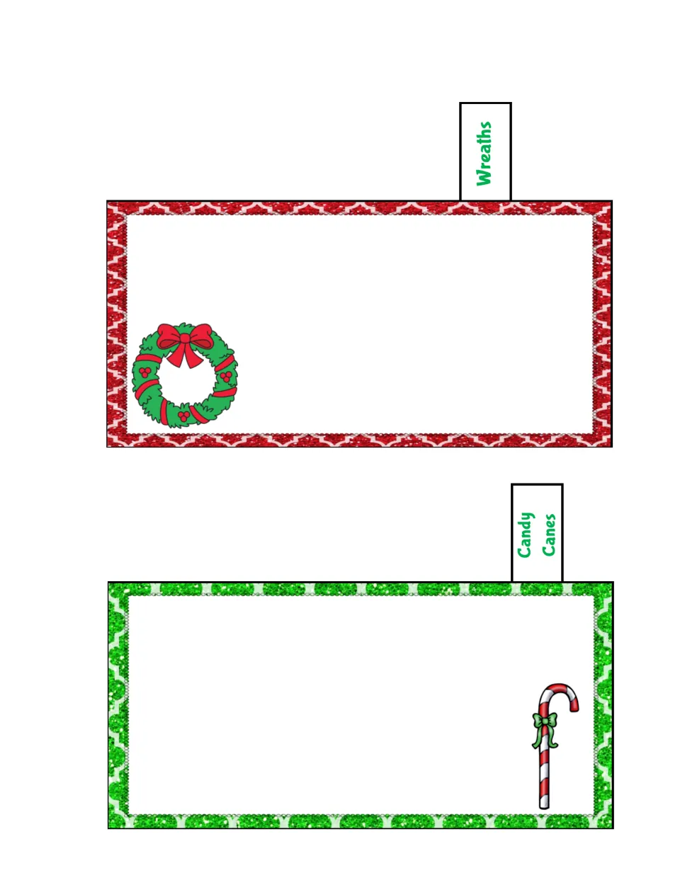 Wreaths and Candy Canes tabbed booklet pages offer writing space with matching wreath and candy cane pictures