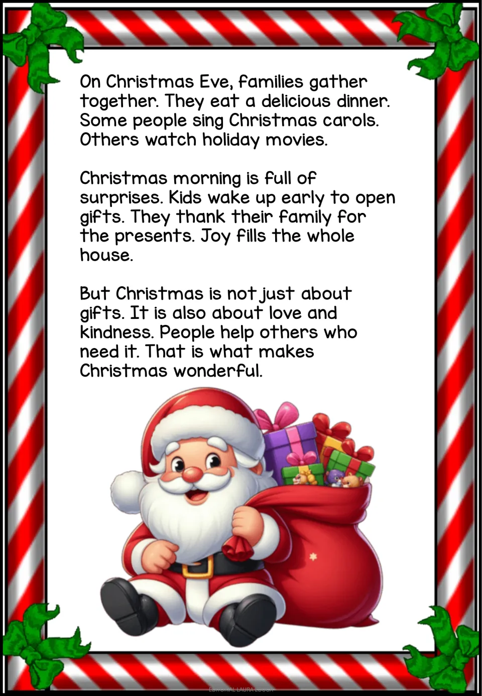 Reading passage, part 2: Christmas Eve gatherings, opening gifts, and showing love and kindness to others