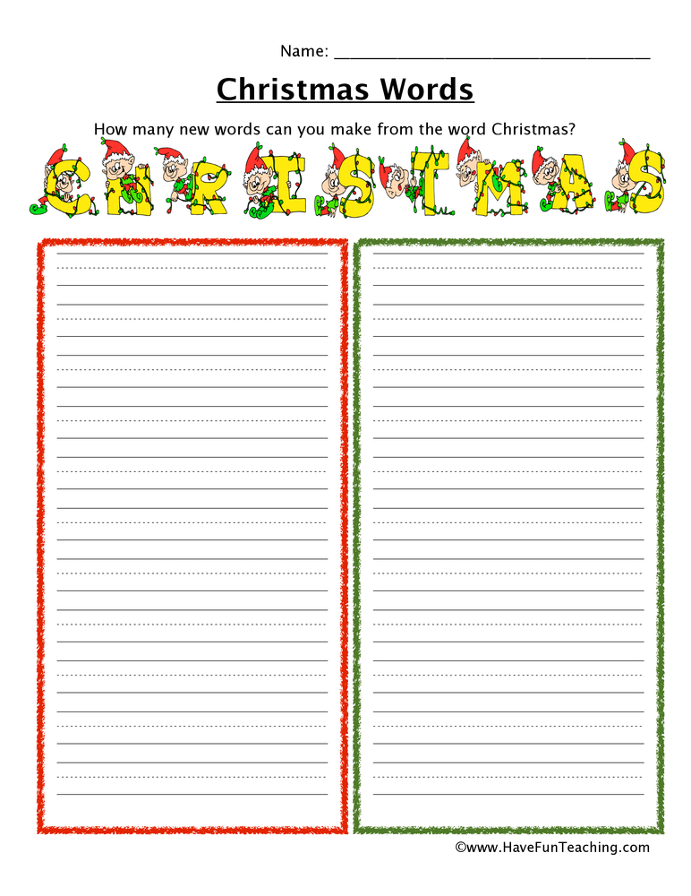 Christmas Words Worksheet by Teach Simple