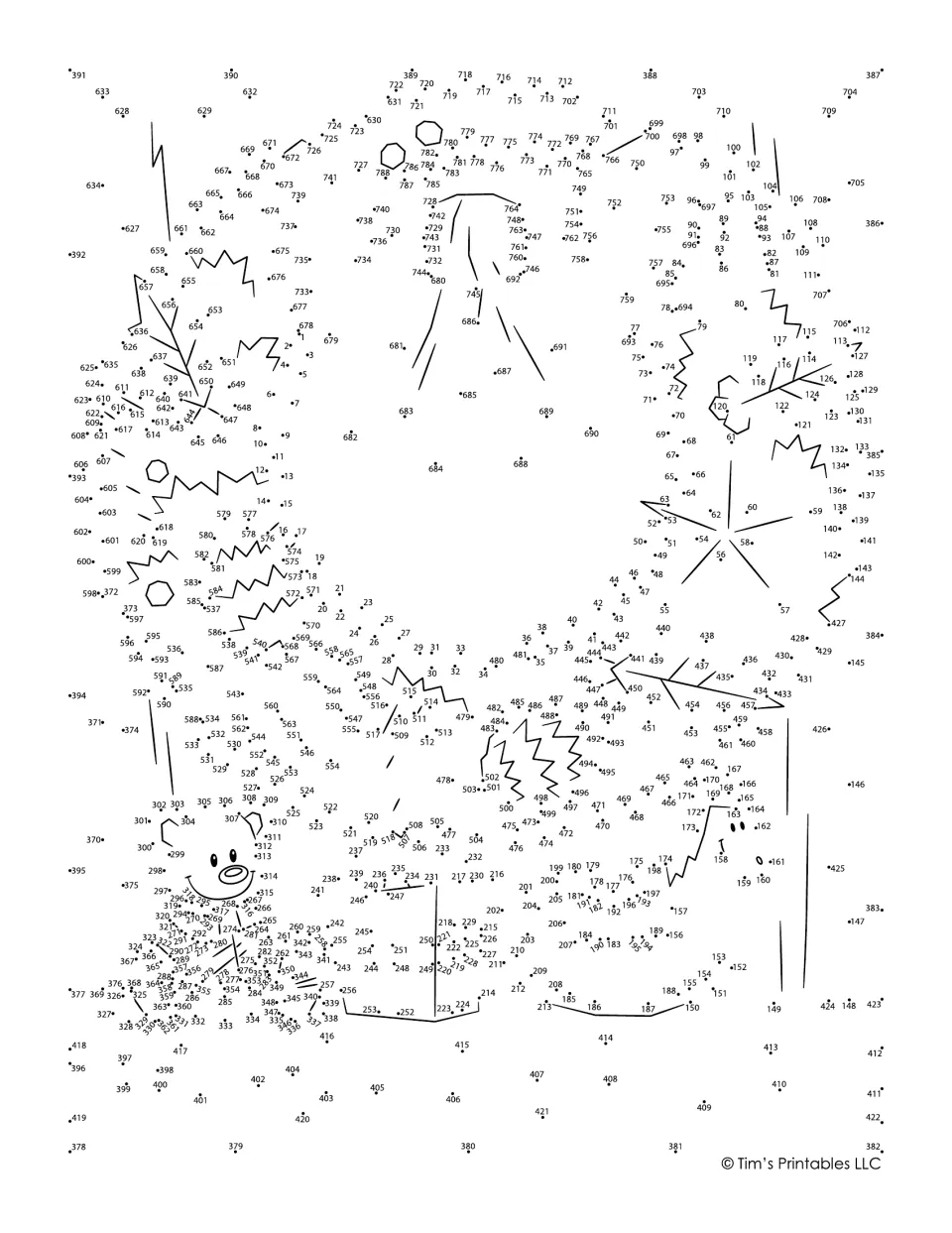 Christmas wreath connect-the-dots puzzle with 788 numbered dots, a bow, a teddy bear, gifts, and a rocking horse