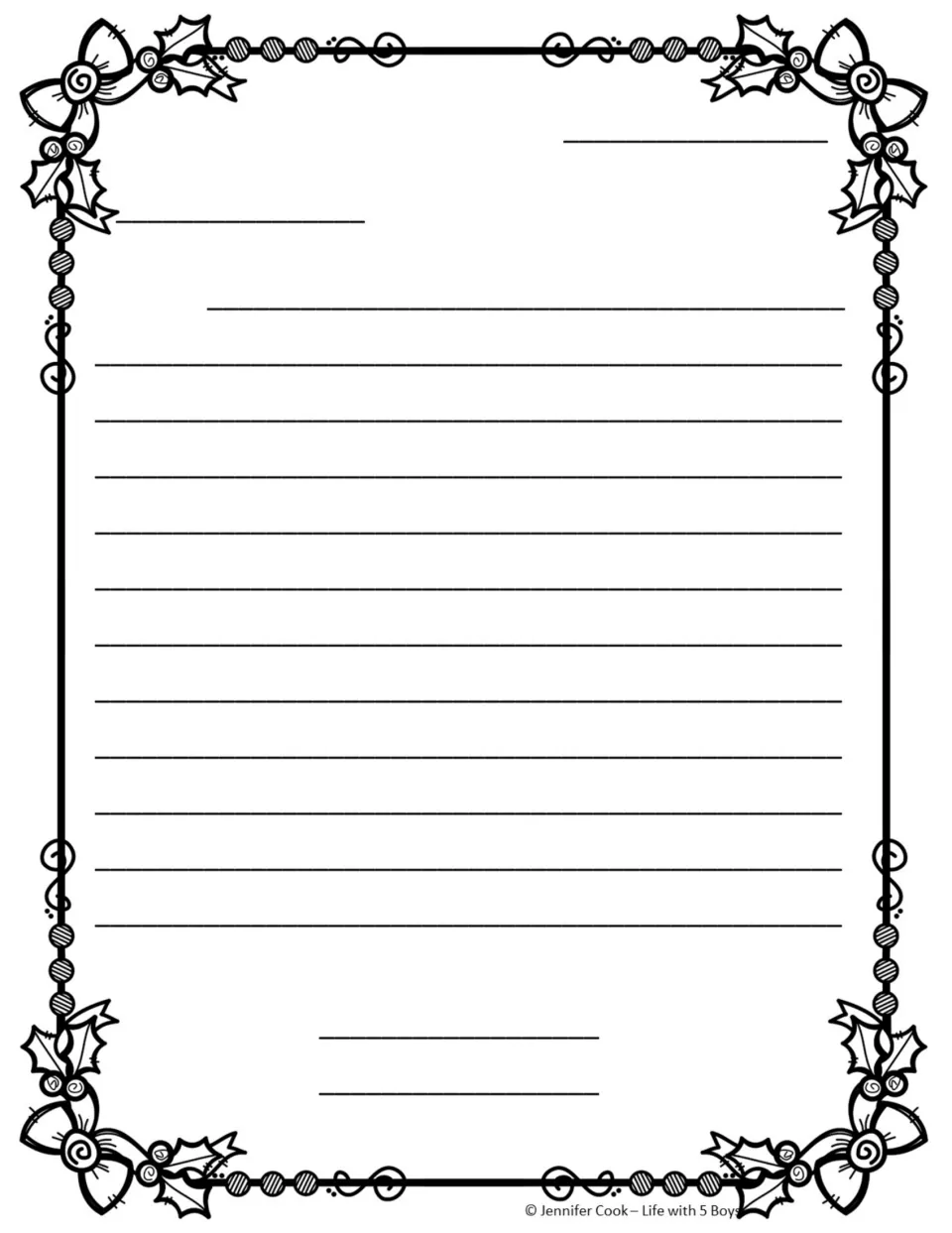 First blank friendly-letter template for writing to Mrs. Claus, with space for a date, message, and signature
