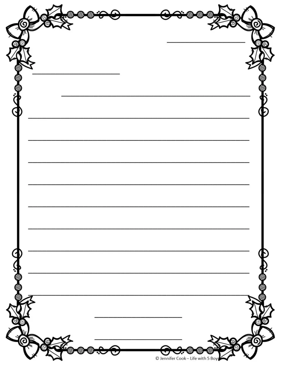 Second blank friendly-letter template for writing to Mrs. Claus, with space for a greeting, body, and closing