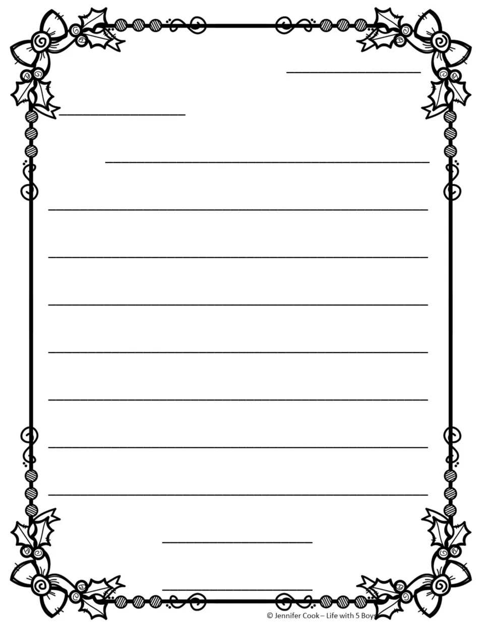 Third blank friendly-letter template for writing to Mrs. Claus, with space for a date, greeting, and message
