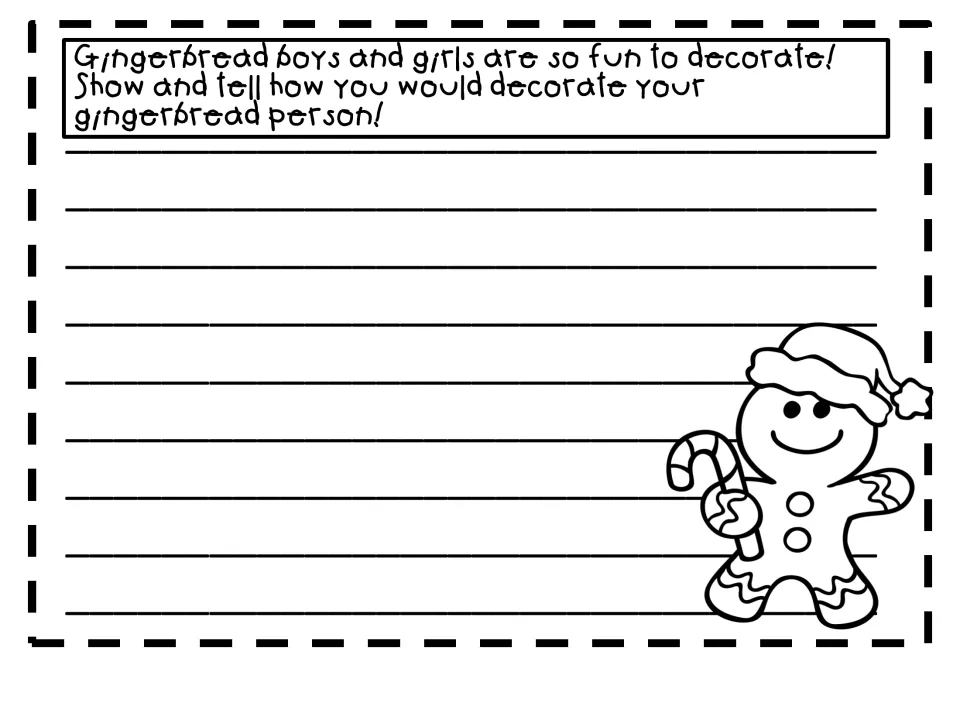 Christmas descriptive writing prompt asks students to show and tell how they would decorate a gingerbread person