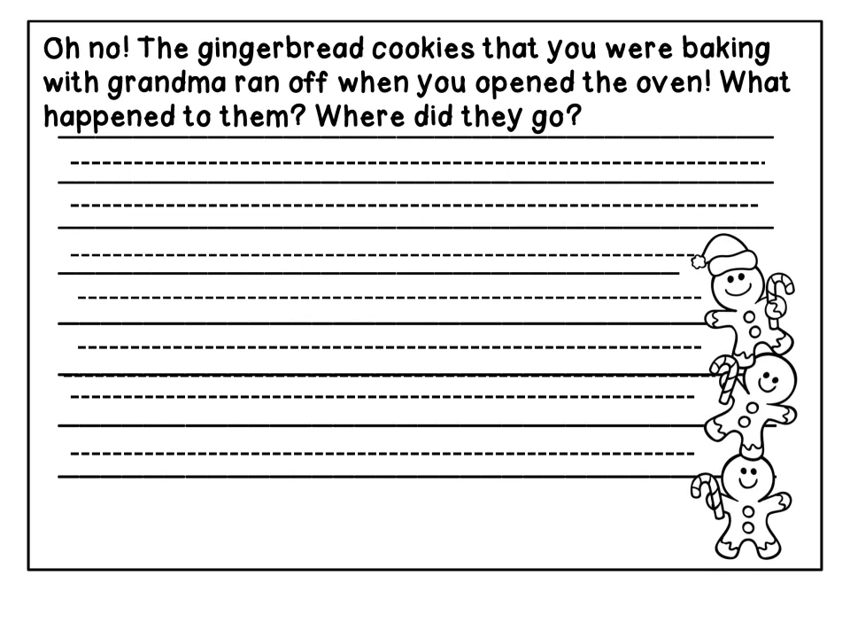 Christmas story prompt asks what happened to gingerbread cookies baked with Grandma that ran out of the oven