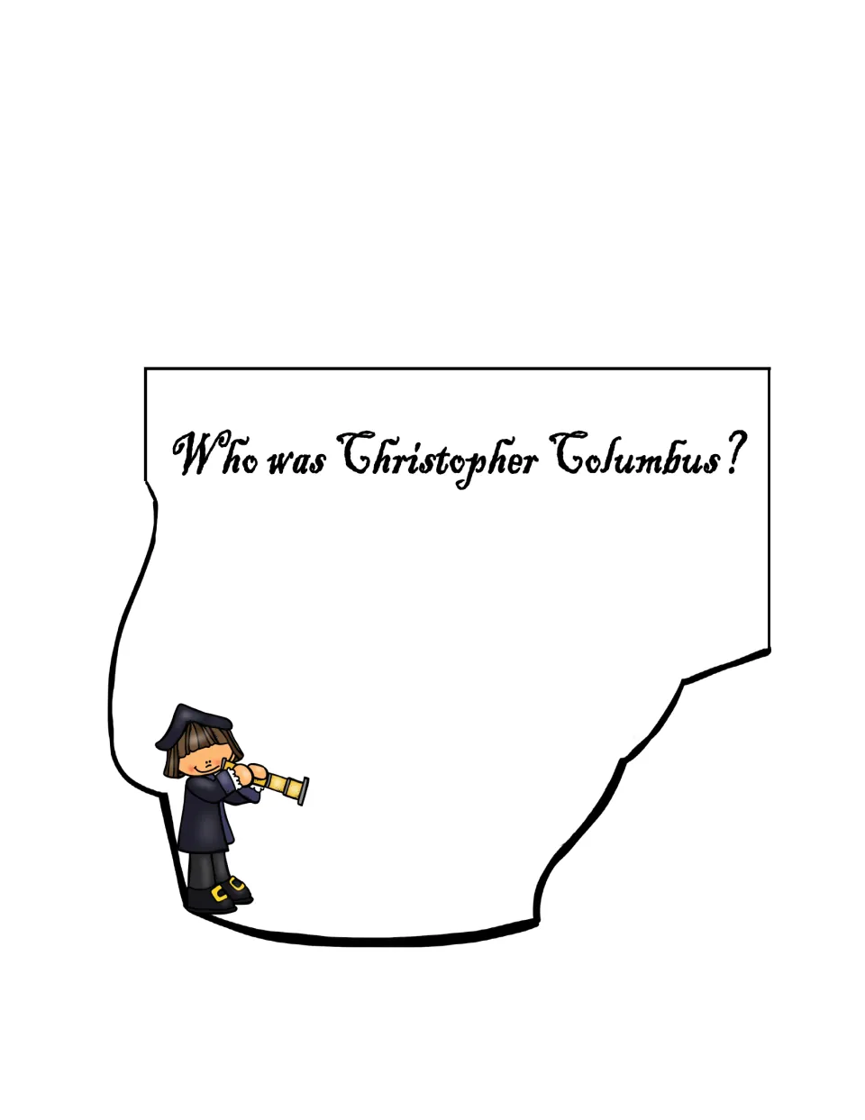 Booklet response page asks “Who was Christopher Columbus?” and provides space for students to write