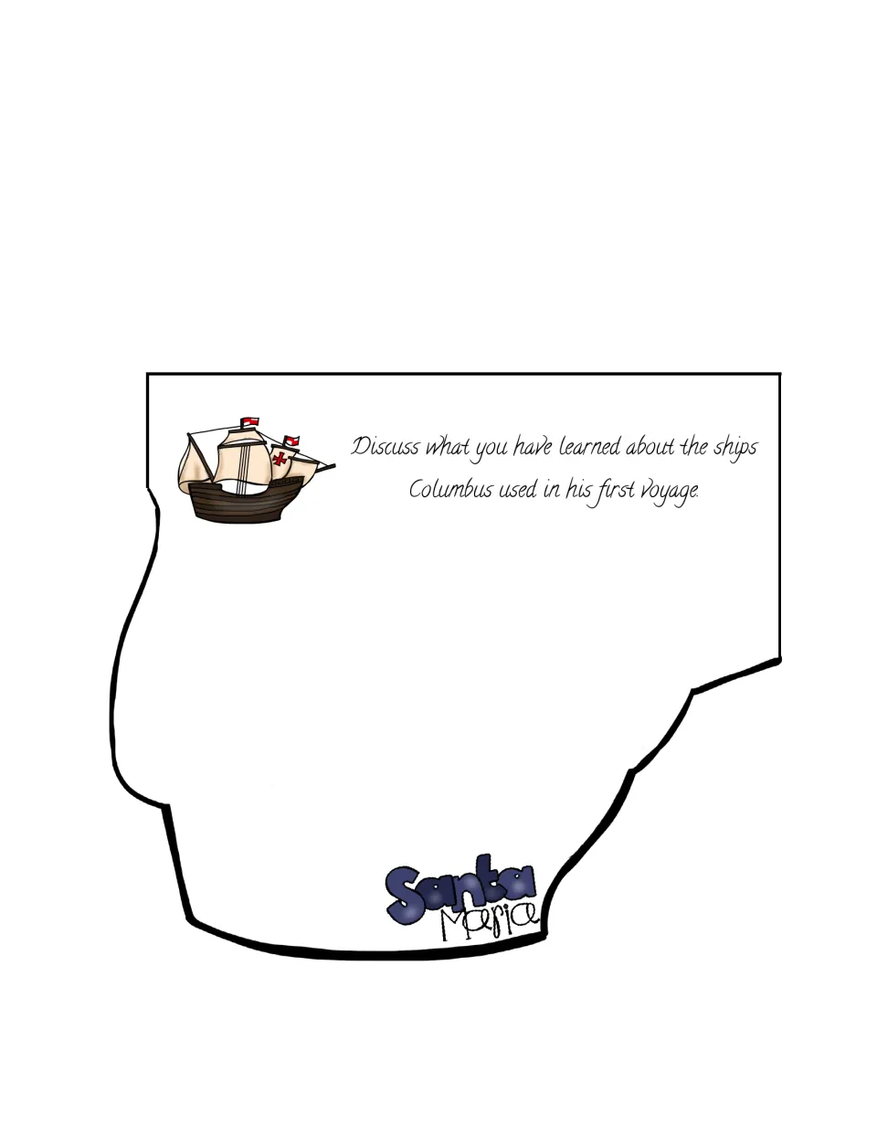 Booklet page labeled “Santa Maria” asks students to discuss what they learned about Columbus's first-voyage ships